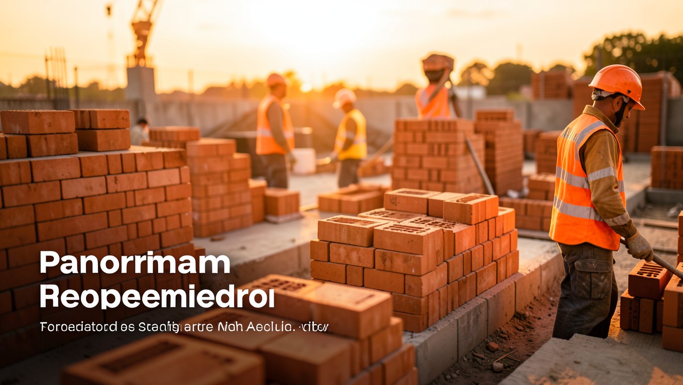 Crew working on brickwork at golden hour